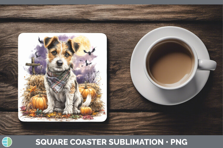 GorgeousDogs 03 Bandana Halloween Square Coaster design.