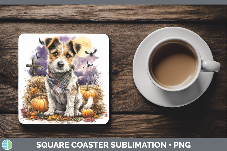 Jack Russell Terrier Square Coaster Dogs 03 Bandana Hallowee