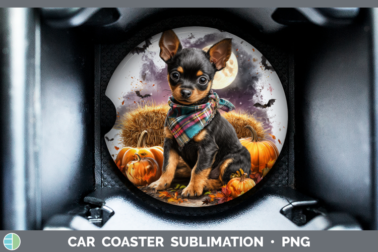 Miniature Pinscher Car Coaster Dogs 03 Bandana Halloween Sub