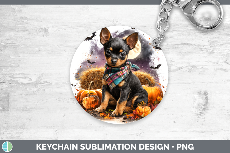Miniature Pinscher Keychain Dogs 03 Bandana Halloween Sublim