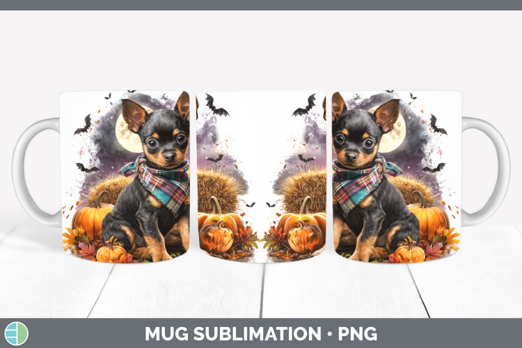 Miniature Pinscher Mug Wrap Dogs 03 Bandana Halloween Sublim