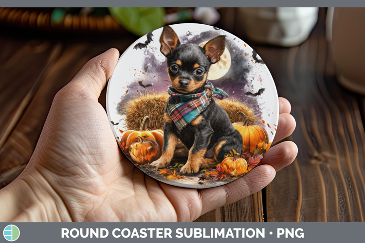 Miniature Pinscher Round Coaster Dogs 03 Bandana Halloween S