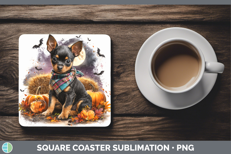 Miniature Pinscher Square Coaster Dogs 03 Bandana Halloween