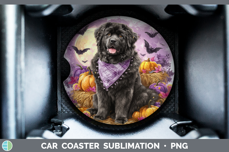 Newfoundland Car Coaster Dogs 03 Bandana Halloween Sublimati