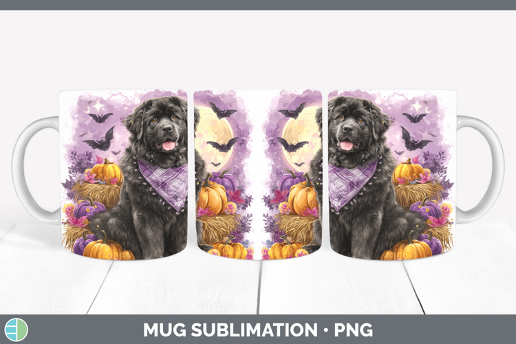 Newfoundland Mug Wrap Dogs 03 Bandana Halloween Sublimation
