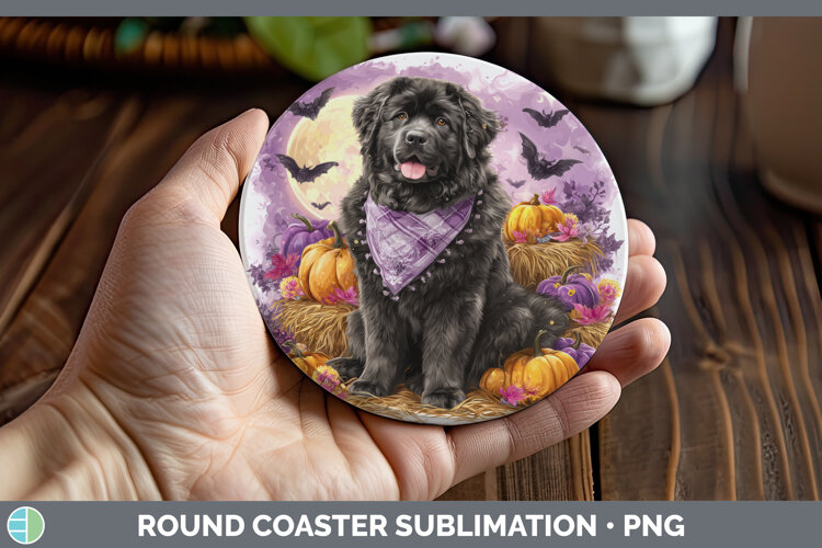 GorgeousDogs 03 Bandana Halloween Round Coaster design.
