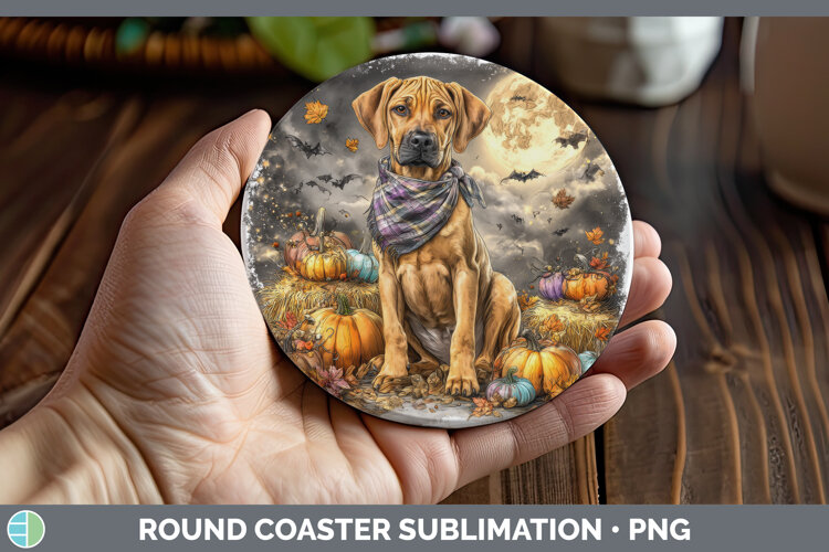 GorgeousDogs 03 Bandana Halloween Round Coaster design.