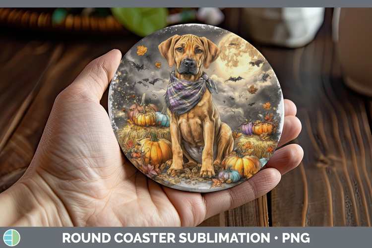 Rhodesian Ridgeback Round Coaster Dogs 03 Bandana Halloween