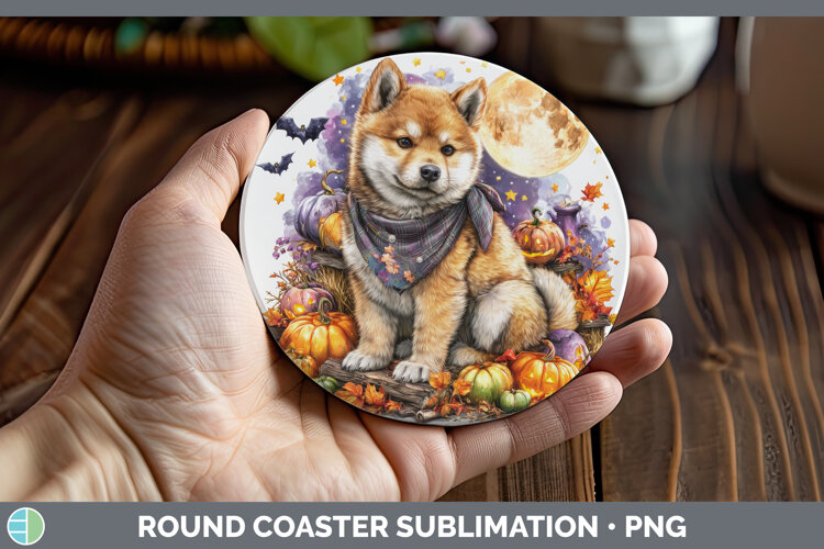 GorgeousDogs 03 Bandana Halloween Round Coaster design.