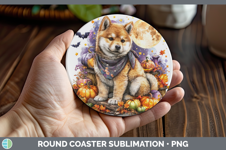 Shiba Inu Round Coaster Dogs 03 Bandana Halloween Sublimatio