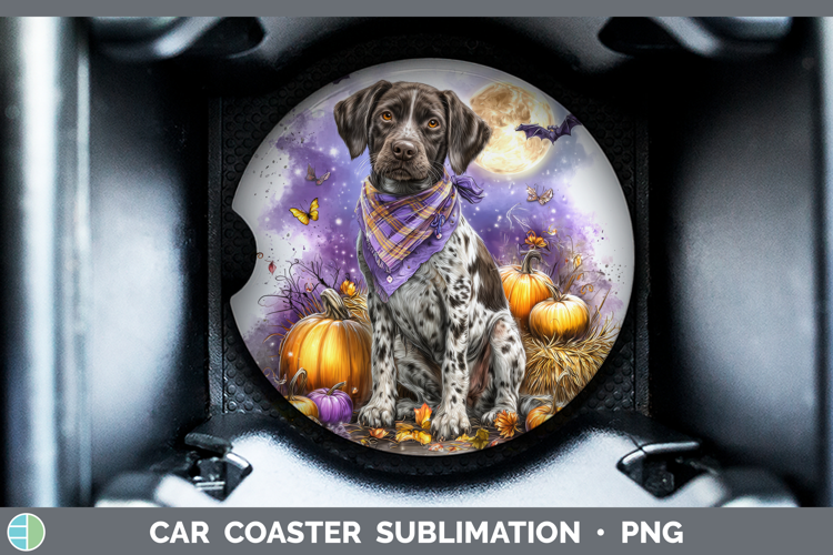 Shorthaired Pointer Car Coaster Dogs 03 Bandana Halloween Su