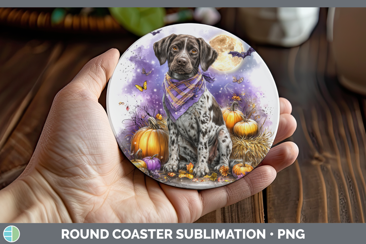 Shorthaired Pointer Round Coaster Dogs 03 Bandana Halloween