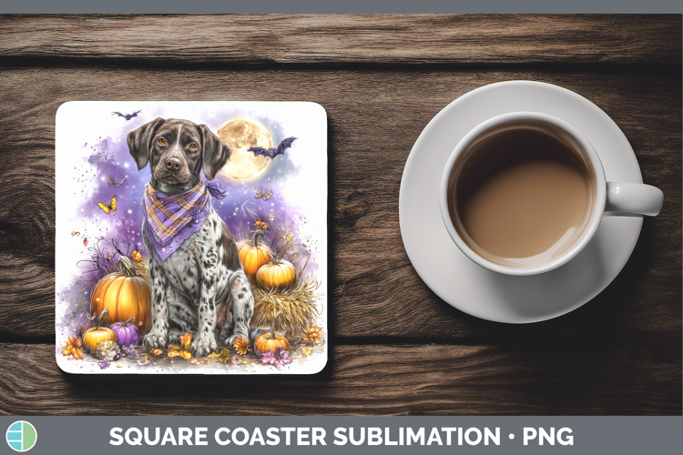 Shorthaired Pointer Square Coaster Dogs 03 Bandana Halloween