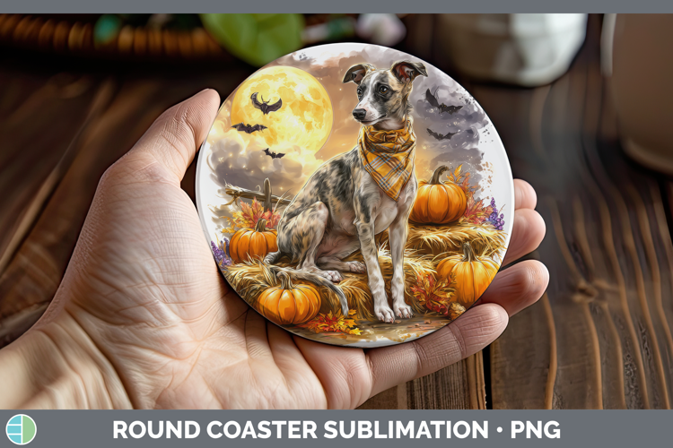 Whippet Round Coaster Dogs 03 Bandana Halloween Sublimation