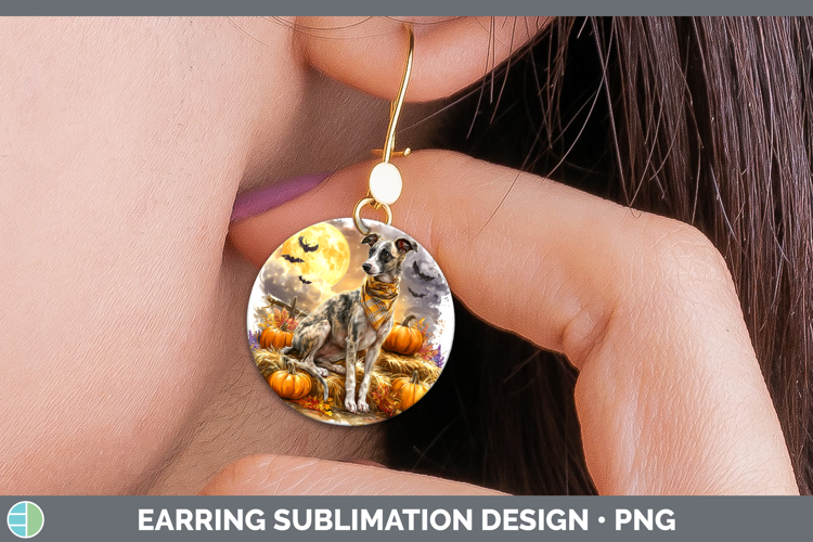 Whippet Round Earrings Dogs 03 Bandana Halloween Sublimation