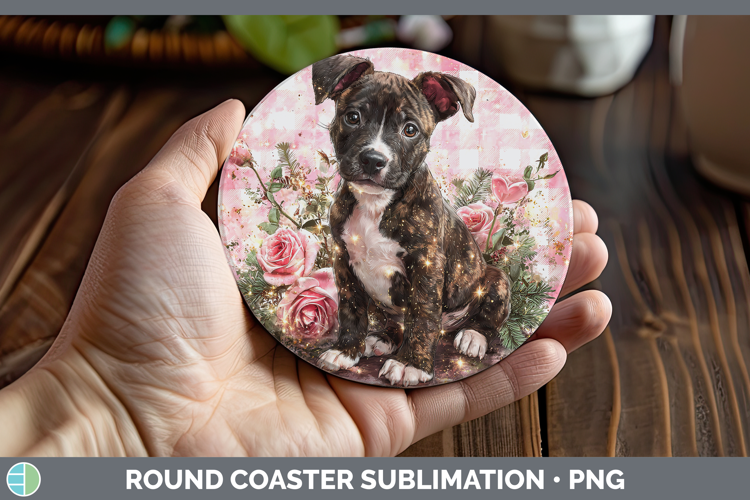 American Staffordshire Dogs 03 Checker Valentine Round Coast