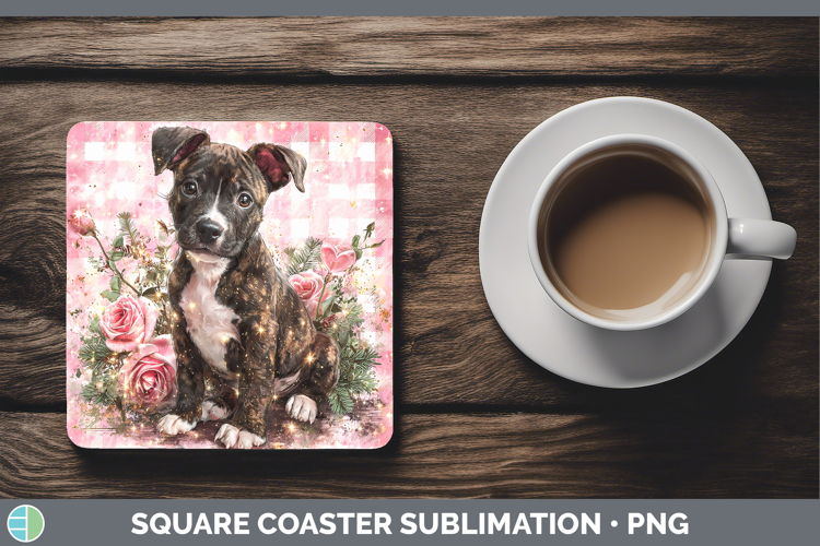 American Staffordshire Dogs 03 Checker Valentine Square Coas