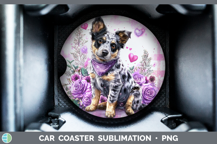Australian Cattle Dog Dogs 03 Checker Valentine Car Coaster