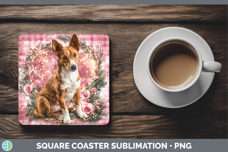 Basenji Dogs 03 Checker Valentine Square Coaster Sublimation