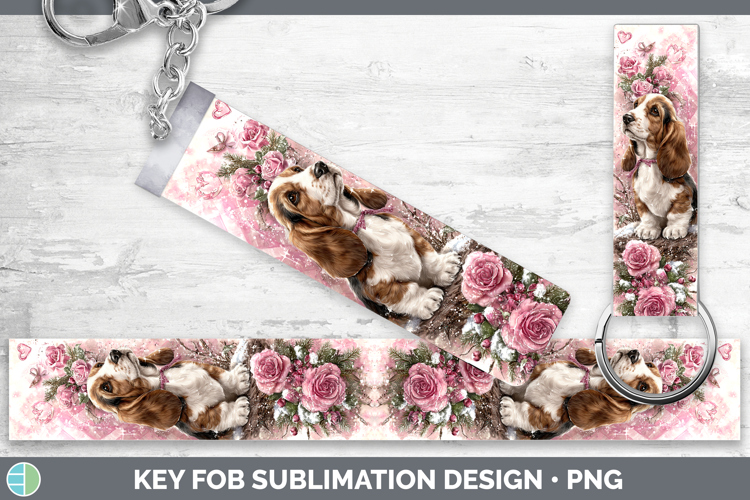 Basset Hound Dogs 03 Checker Valentine Key Fob Sublimation D