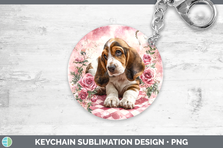 Basset Hound Dogs 03 Checker Valentine Keychain Sublimation