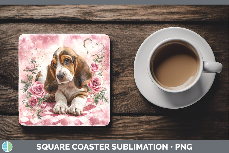 Basset Hound Dogs 03 Checker Valentine Square Coaster Sublim