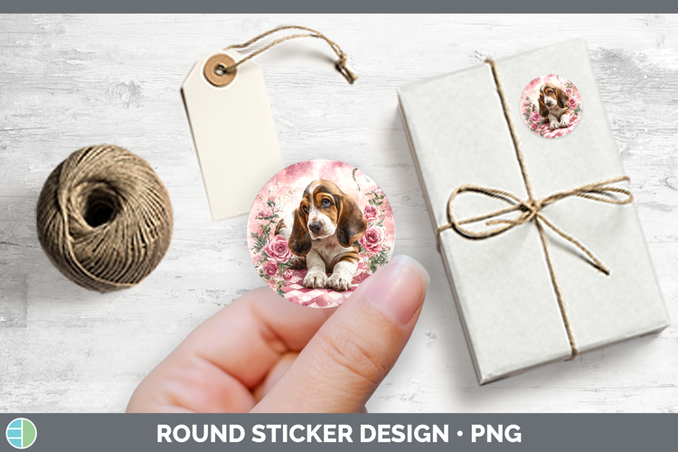 Basset Hound Dogs 03 Checker Valentine Stickers Design