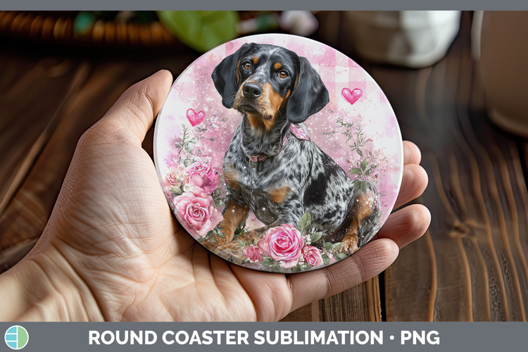 Bluetick Coonhound Dogs 03 Checker Valentine Round Coaster S
