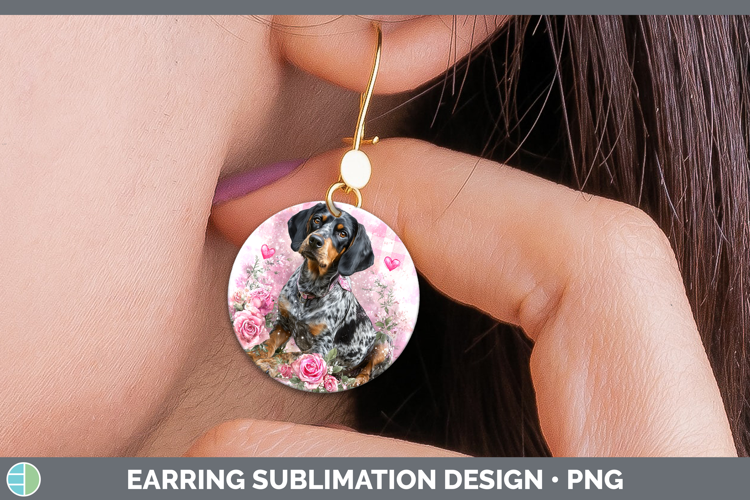 Bluetick Coonhound Dogs 03 Checker Valentine Round Earrings