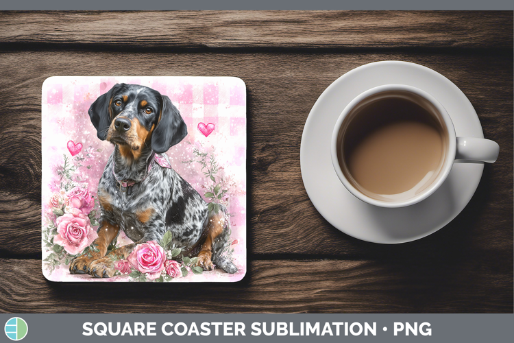Bluetick Coonhound Dogs 03 Checker Valentine Square Coaster
