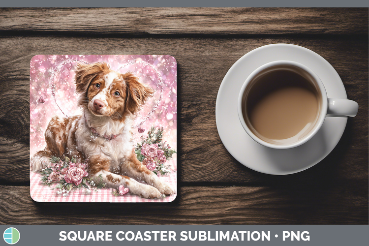 Brittany Dog Dogs 03 Checker Valentine Square Coaster Sublim