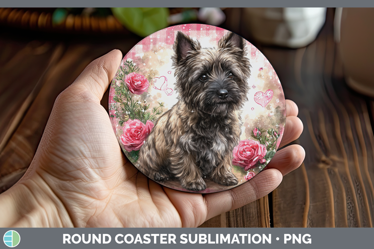 Cairn Terrier Dogs 03 Checker Valentine Round Coaster Sublim