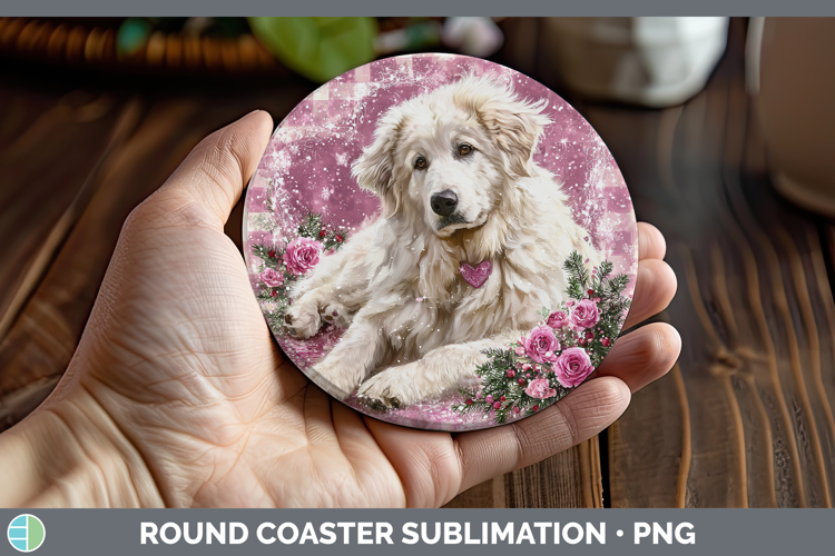 Great Pyrenees Dogs 03 Checker Valentine Round Coaster Subli