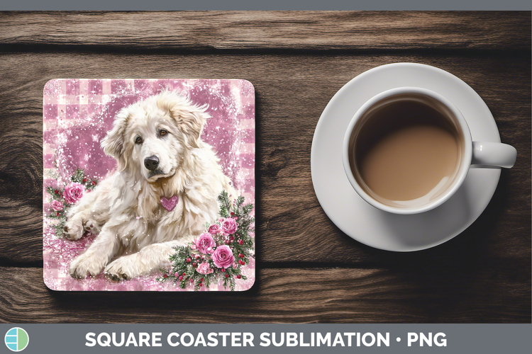 Great Pyrenees Dogs 03 Checker Valentine Square Coaster Subl