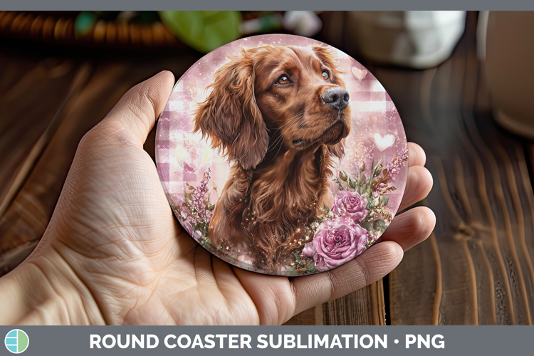 Irish Setter Dogs 03 Checker Valentine Round Coaster Sublima