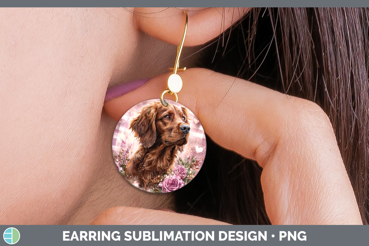 Irish Setter Dogs 03 Checker Valentine Round Earrings Sublim