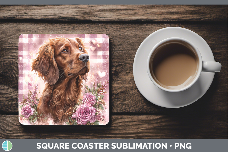 Irish Setter Dogs 03 Checker Valentine Square Coaster Sublim