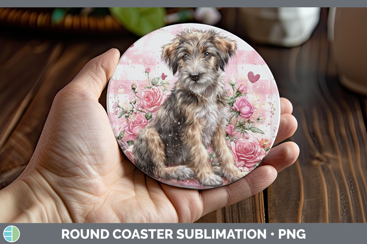 Irish Wolfhound Dogs 03 Checker Valentine Round Coaster Sub