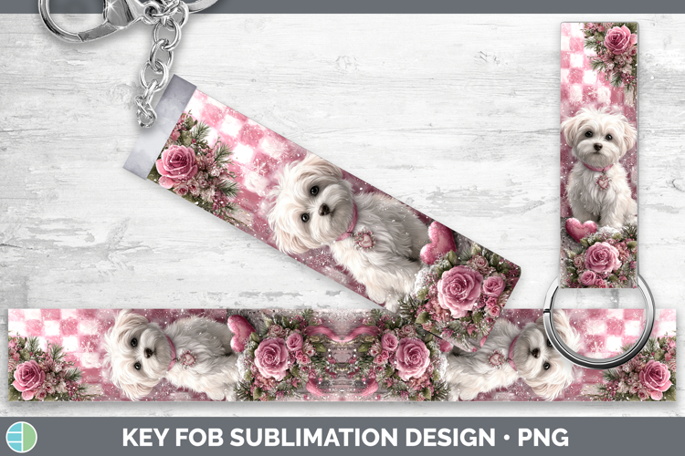 Maltese Dogs 03 Checker Valentine Key Fob Sublimation Design