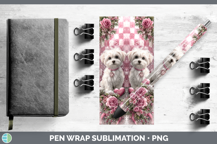 Maltese Dogs 03 Checker Valentine Pen Wrap Sublimation Desig