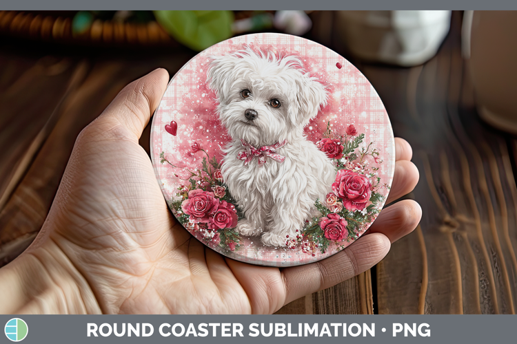 Maltese Dogs 03 Checker Valentine Round Coaster Sublimation
