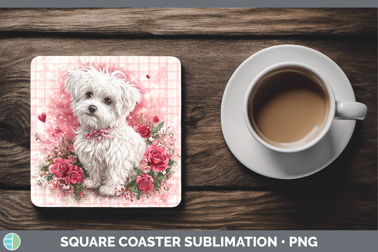 Maltese Dogs 03 Checker Valentine Square Coaster Sublimation