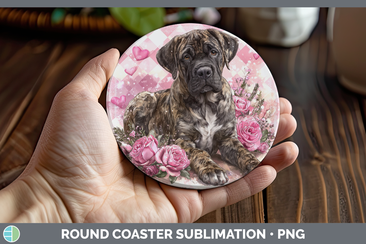 Mastiff Dogs 03 Checker Valentine Round Coaster Sublimation