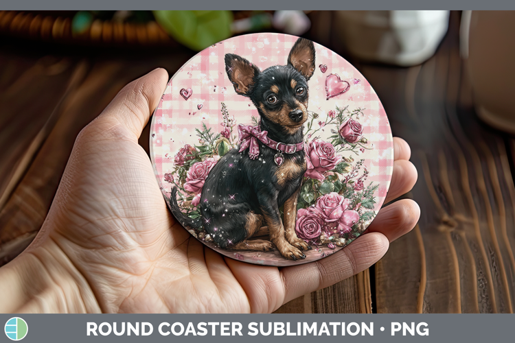 Miniature Pinscher Dogs 03 Checker Valentine Round Coaster S