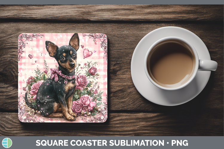 Miniature Pinscher Dogs 03 Checker Valentine Square Coaster