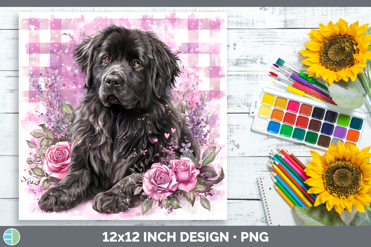 Newfoundland Dogs 03 Checker Valentine Paper Backgrounds Des