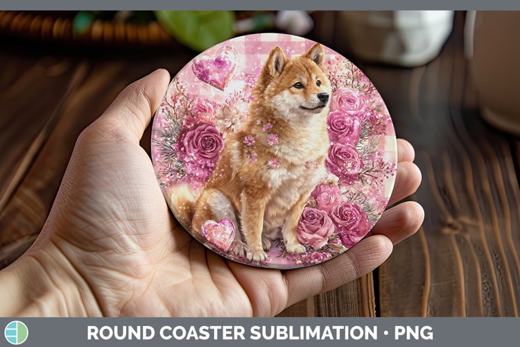Shiba Inu Dogs 03 Checker Valentine Round Coaster Sublimatio
