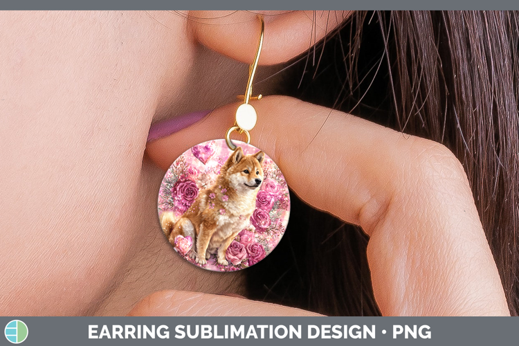 Shiba Inu Dogs 03 Checker Valentine Round Earrings Sublimati