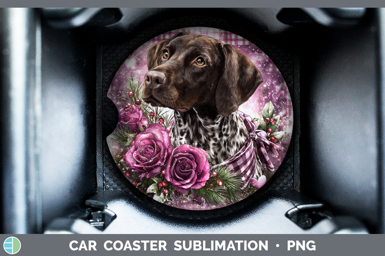 Shorthaired Pointer Dogs 03 Checker Valentine Car Coaster Su