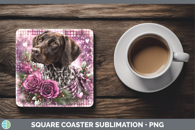 Shorthaired Pointer Dogs 03 Checker Valentine Square Coaster